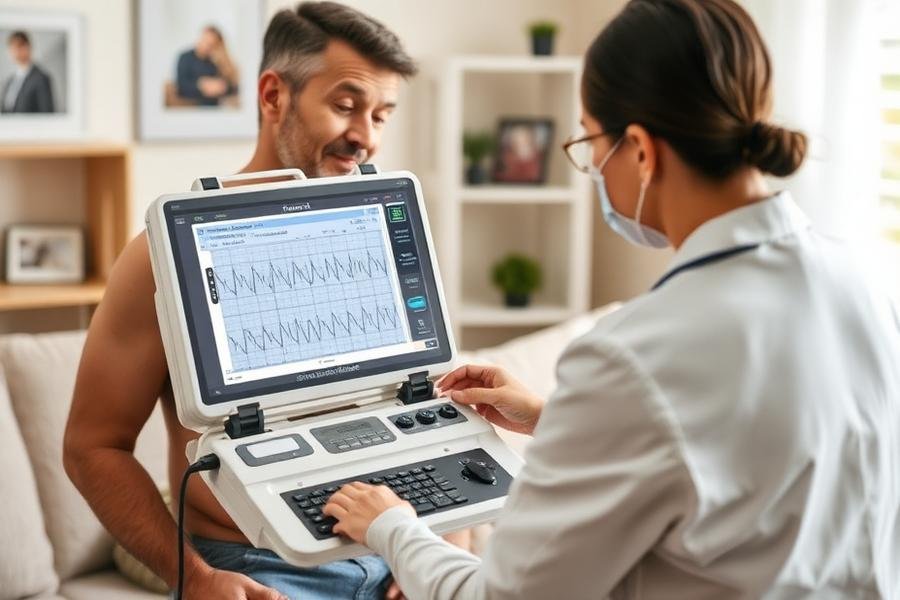 Portable 12-lead ECG being performed at home